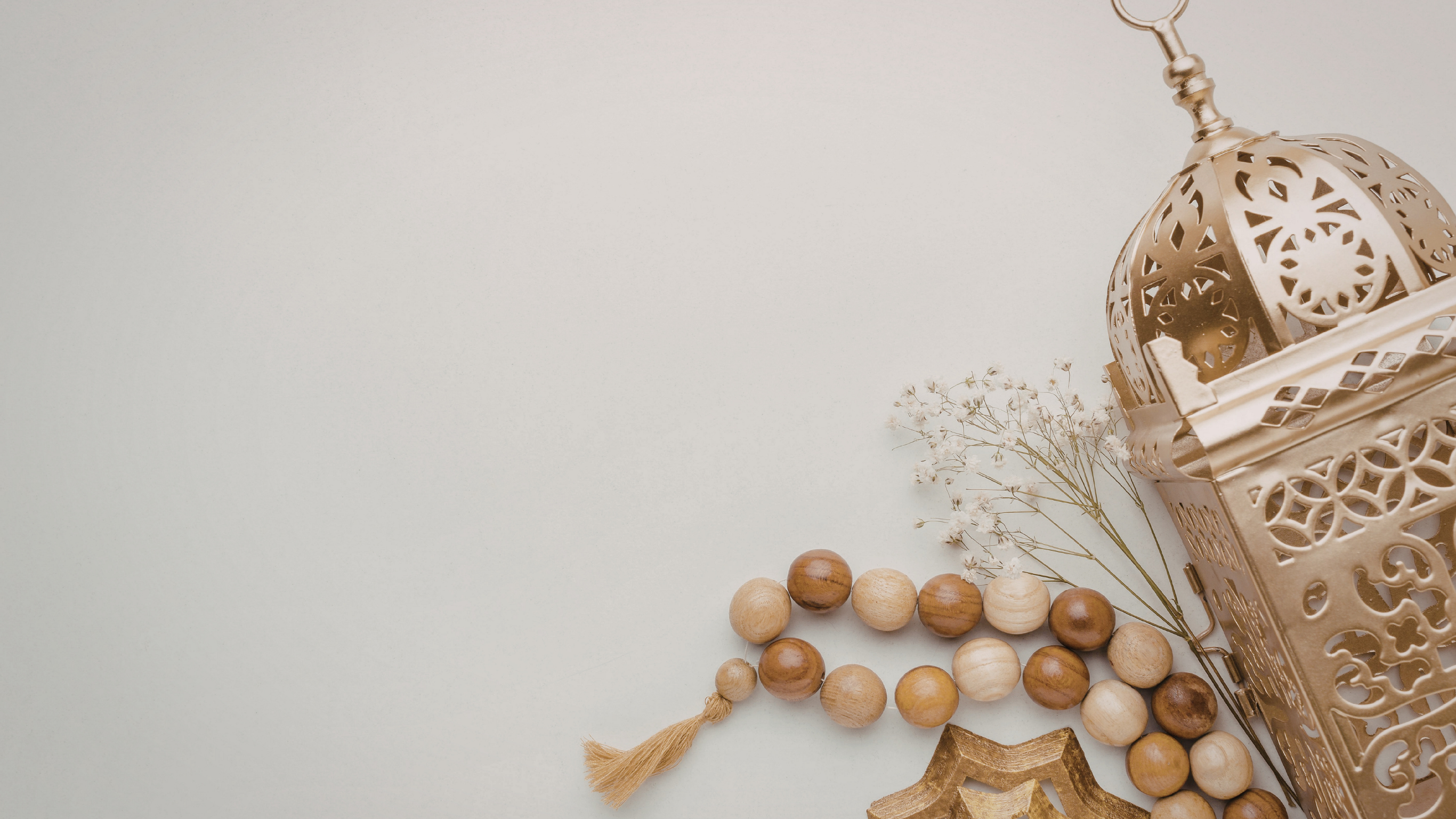 Neutral prayer beads and lantern