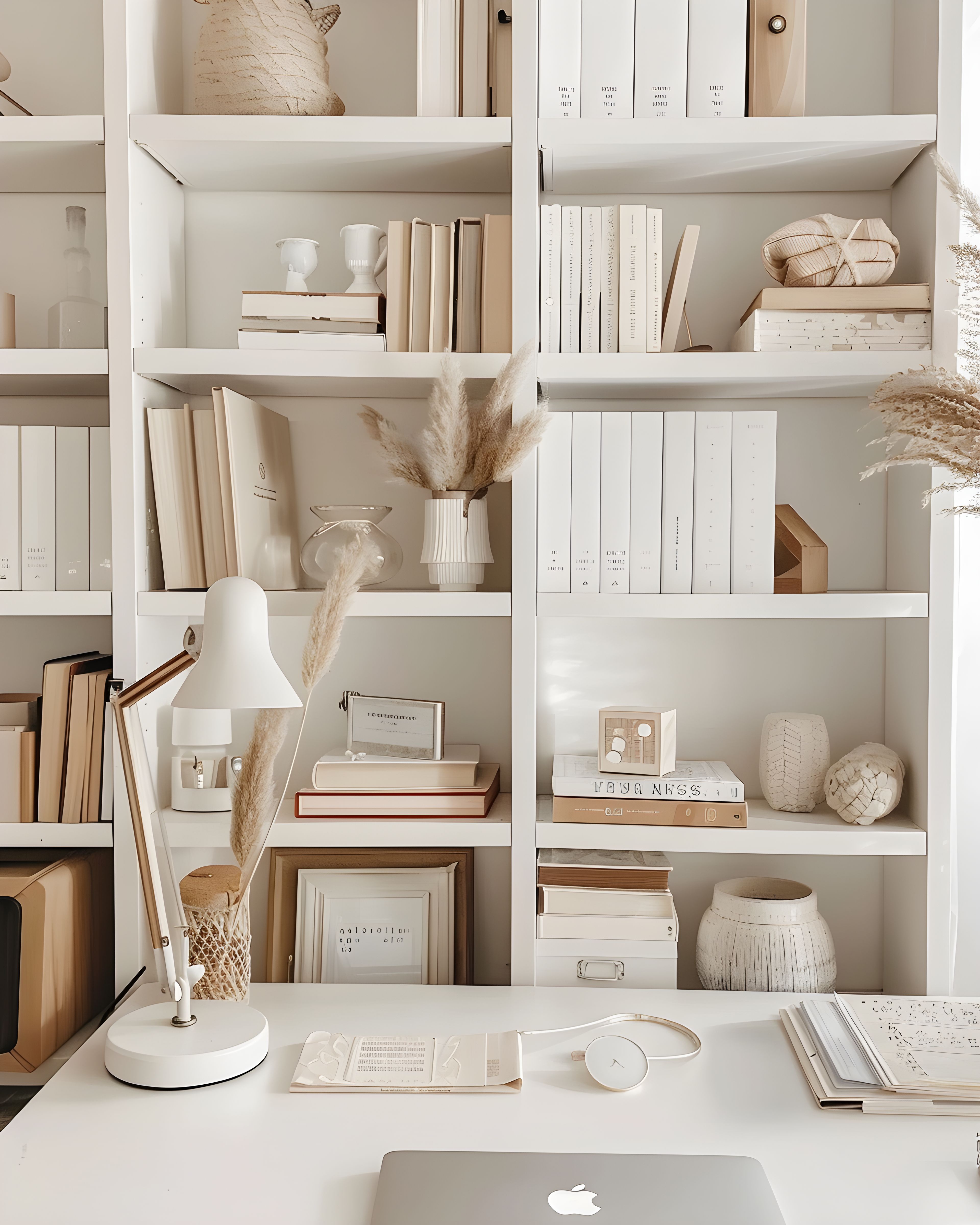 Laptop planning scene in neutral workspace